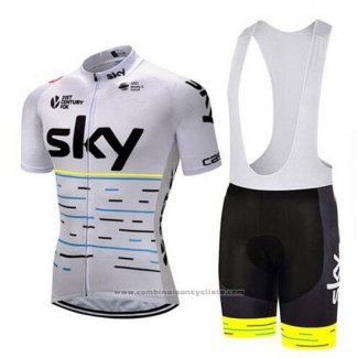 2018 Maillot Cyclisme Sky Blanc et Jaune Manches Courtes et Cuissard