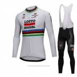 2018 Maillot Cyclisme UCI Monde Champion Lotto Soudal Blanc Manches Longues et Cuissard