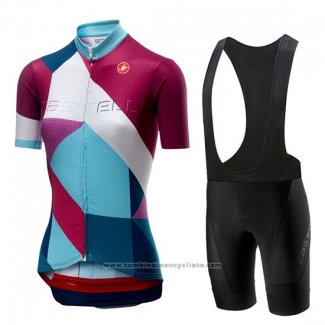 2019 Maillot Cyclisme Femme Castelli Ventata Rouge Vert Manches Courtes et Cuissard