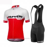 2019 Maillot Cyclisme Femme Cervelo Blanc Rouge Manches Courtes et Cuissard