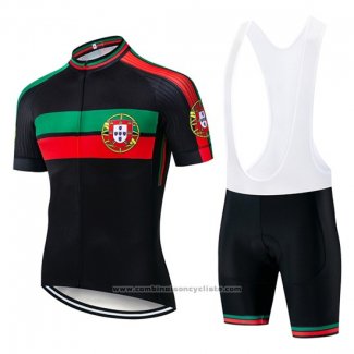 2019 Maillot Cyclisme Portugal Noir Vert Rouge Manches Courtes et Cuissard