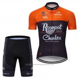 2019 Maillot Cyclisme Roompot Charles Orange Noir Manches Courtes et Cuissard