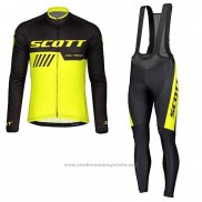 2019 Maillot Cyclisme Scott Noir Jaune Manches Longues et Cuissard