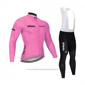 2020 Maillot Cyclisme STRAVA Rose Manches Longues et Cuissard