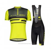 2021 Maillot Cyclisme Scott Gris Jaune Manches Courtes et Cuissard