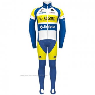 2021 Maillot Cyclisme Sport Vlaanderen Baloise Bleu Jaune Manches Longues et Cuissard