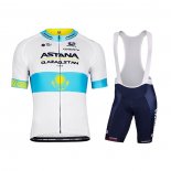 2022 Maillot Cyclisme Astana Blanc Bleu Manches Courtes et Cuissard