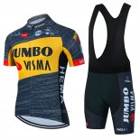 2022 Maillot Cyclisme Jumbo Visma Noir Jaune Manches Courtes et Cuissard