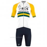 2023 Maillot Cyclisme Ineos Grenadiers Jaune Manches Courtes Et Cuissard