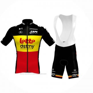 2024 Maillot Cyclisme Lotto Dstny Noir Jaune Rouge Manches Courtes Et Cuissard