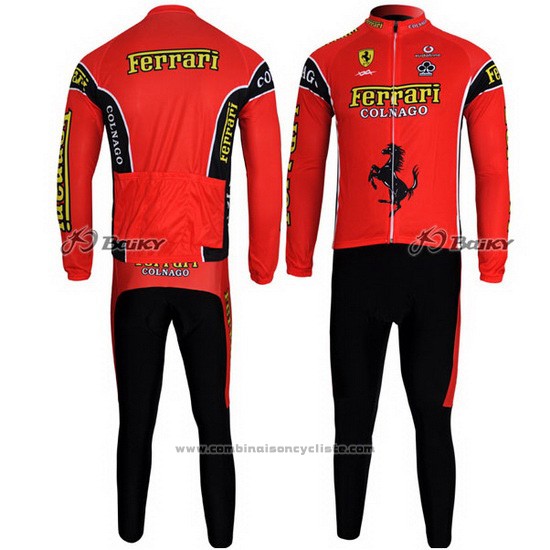 2011 Maillot Cyclisme Ferrari Noir et Vert Manches Longues et Cuissard Pantaloni