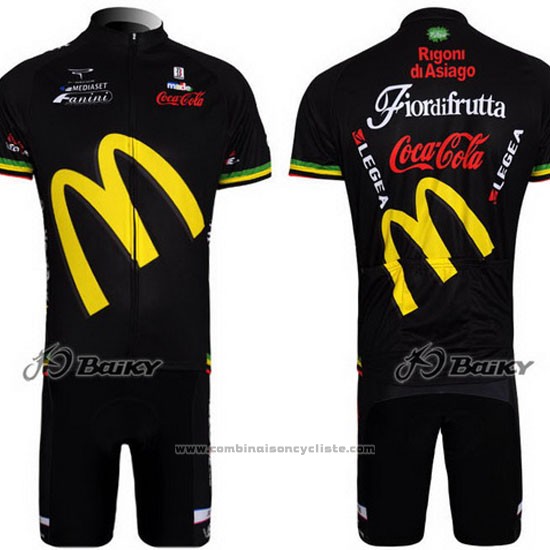2011 Maillot Cyclisme McDonalds Noir et Jaune Manches Courtes et Cuissard