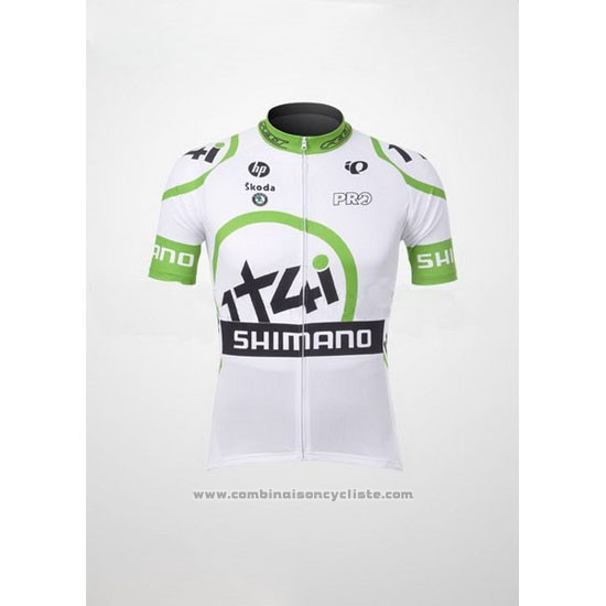 2012 Maillot Cyclisme 1t4i Blanc et Vert Manches Courtes et Cuissard