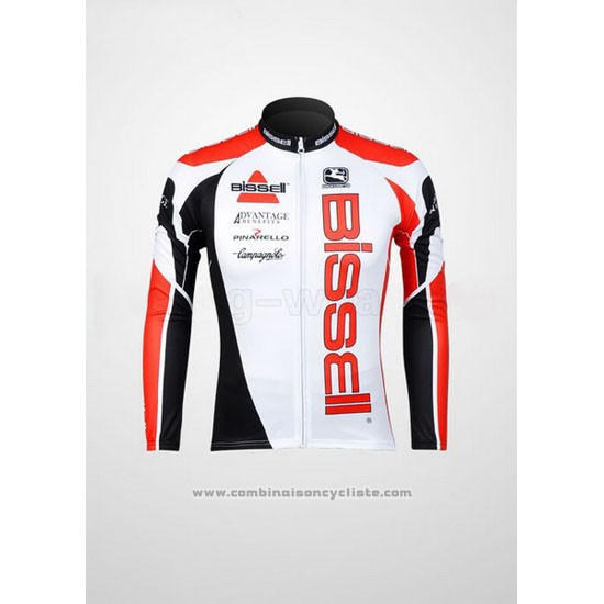 2012 Maillot Cyclisme Bissell Blanc et Rouge Manches Longues et Cuissard