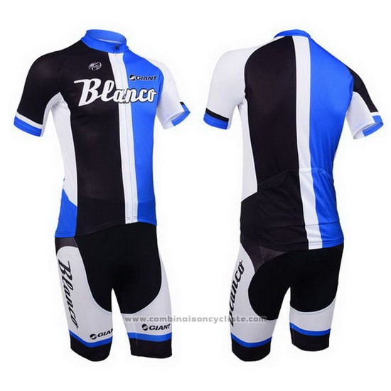 2013 Maillot Cyclisme Blanco Noir et Bleu Manches Courtes et Cuissard