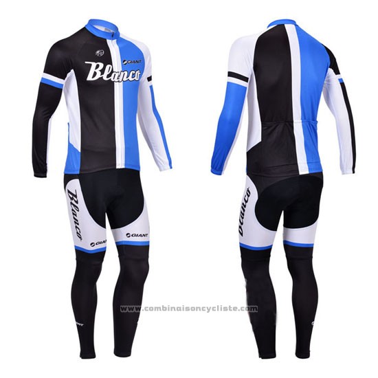 2013 Maillot Cyclisme Blanco Noir et Bleu Manches Longues et Cuissard