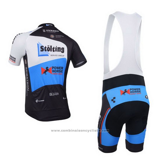 2013 Maillot Cyclisme Stolting Noir et Azur Manches Courtes et Cuissard