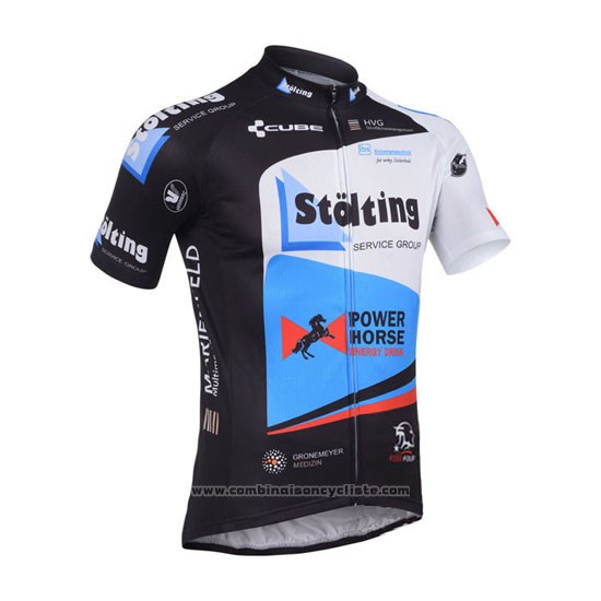 2013 Maillot Cyclisme Stolting Noir et Azur Manches Courtes et Cuissard