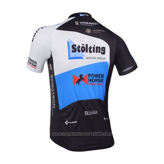 2013 Maillot Cyclisme Stolting Noir et Azur Manches Courtes et Cuissard