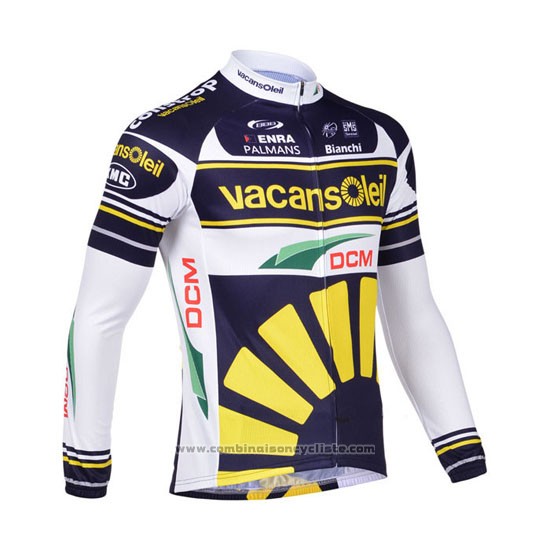 2013 Maillot Cyclisme Vacansoleil Jaune et Bleu Manches Longues et Cuissard