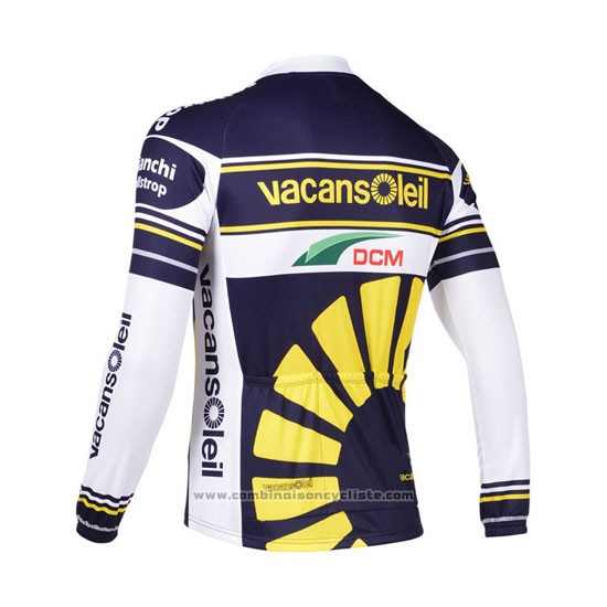2013 Maillot Cyclisme Vacansoleil Jaune et Bleu Manches Longues et Cuissard