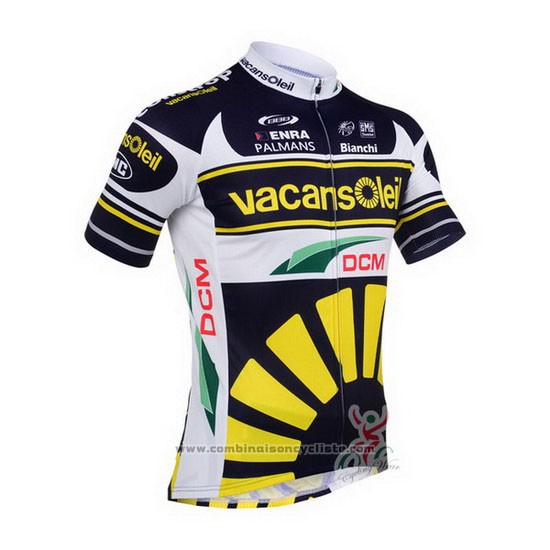 2013 Maillot Cyclisme Vacansoleil Jaune et Noir Manches Courtes et Cuissard