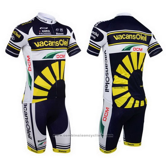 2013 Maillot Cyclisme Vacansoleil Jaune et Noir Manches Courtes et Cuissard