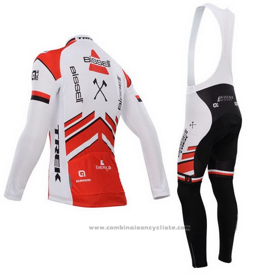 2014 Maillot Cyclisme Bissell Blanc et Rouge Manches Longues et Cuissard