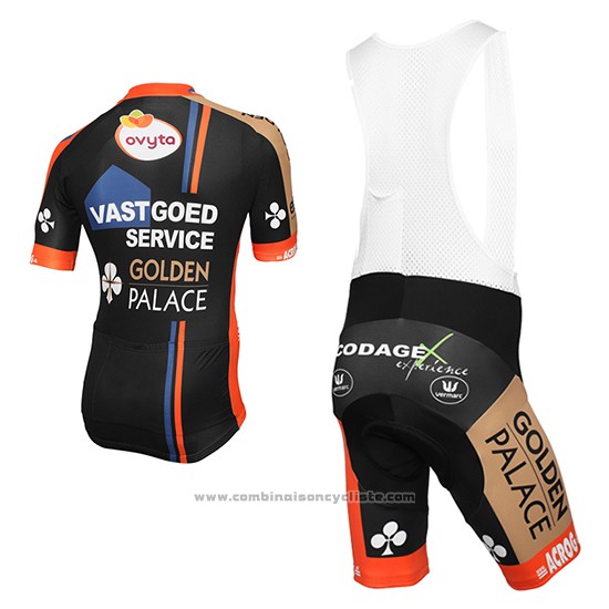 2015 Maillot Cyclisme Vastgoedservice Golden Palace Noir et Orange Manches Courtes et Cuissard