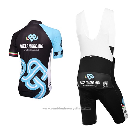 2016 Maillot Cyclisme Bici Amore Mio Noir et Bleu Manches Courtes et Cuissard
