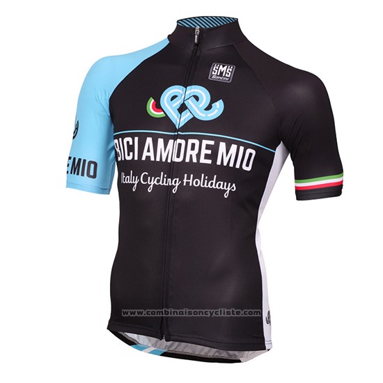 2016 Maillot Cyclisme Bici Amore Mio Noir et Bleu Manches Courtes et Cuissard