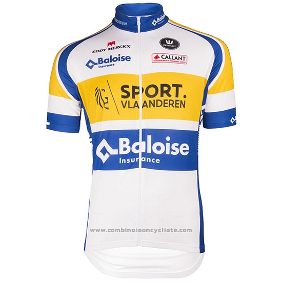 2016 Maillot Cyclisme Sport Vlaanderen Baloise Blanc et Jaune Manches Courtes et Cuissard