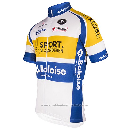 2016 Maillot Cyclisme Sport Vlaanderen Baloise Blanc et Jaune Manches Courtes et Cuissard
