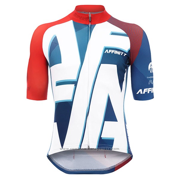 2017 Maillot Cyclisme Affinity Blanc et Bleu Manches Courtes et Cuissard