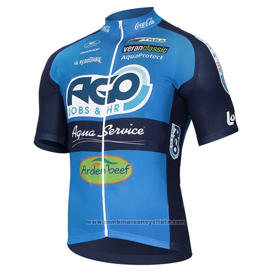 2017 Maillot Cyclisme Ago Aqua Service Bleu Manches Courtes et Cuissard