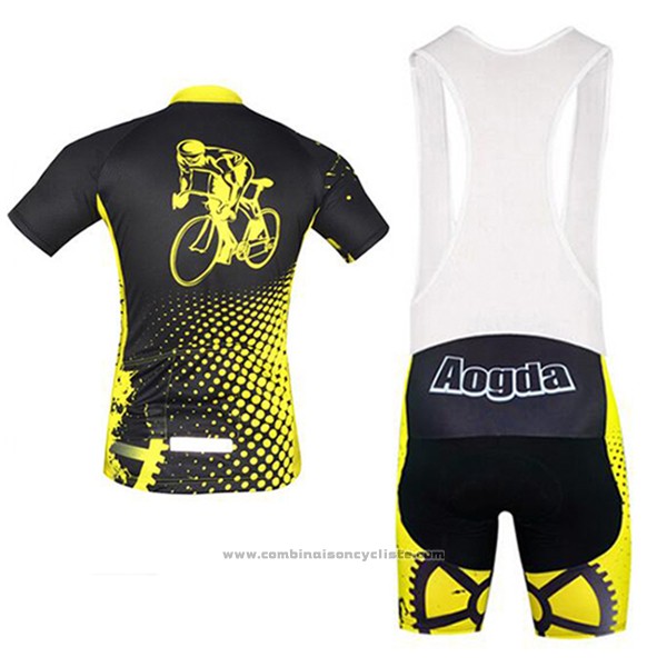 2017 Maillot Cyclisme Aogda Noir et Jaune Manches Courtes et Cuissard