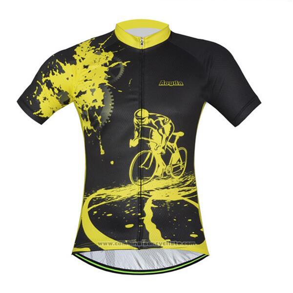 2017 Maillot Cyclisme Aogda Noir et Jaune Manches Courtes et Cuissard