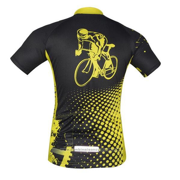 2017 Maillot Cyclisme Aogda Noir et Jaune Manches Courtes et Cuissard