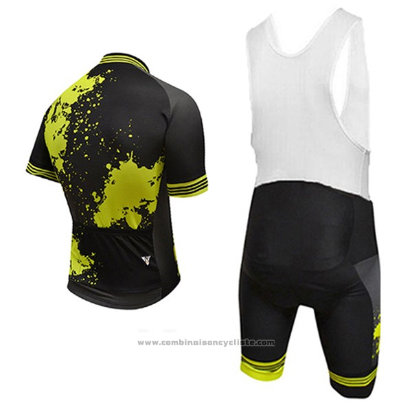 2017 Maillot Cyclisme Aquadro Splash Noir et Jaune Manches Courtes et Cuissard