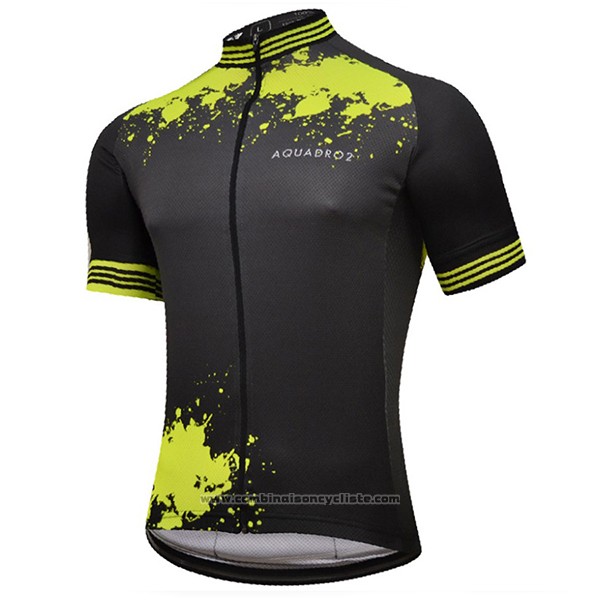 2017 Maillot Cyclisme Aquadro Splash Noir et Jaune Manches Courtes et Cuissard