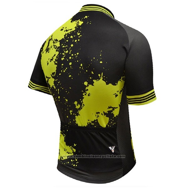 2017 Maillot Cyclisme Aquadro Splash Noir et Jaune Manches Courtes et Cuissard