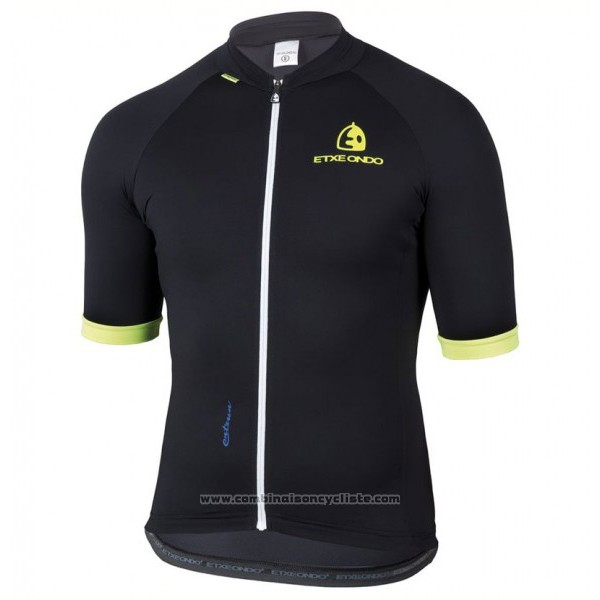 2017 Maillot Cyclisme Etxeondo Entzun Noir et Jaune Manches Courtes et Cuissard