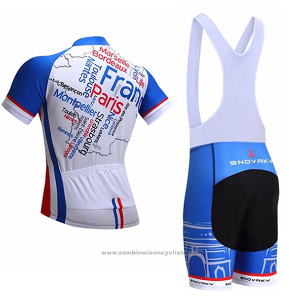2017 Maillot Cyclisme France Snovaky Bleu et Blanc Manches Courtes et Cuissard