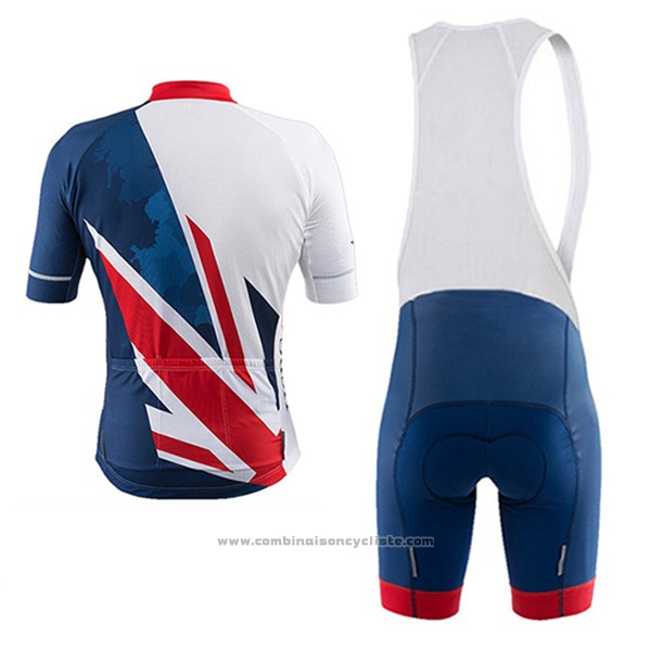 2017 Maillot Cyclisme Great Britain Bleu et Blanc Manches Courtes et Cuissard
