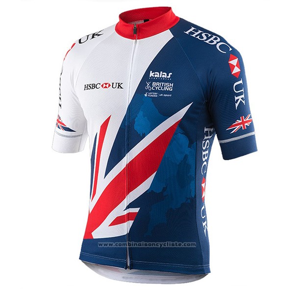 2017 Maillot Cyclisme Great Britain Bleu et Blanc Manches Courtes et Cuissard