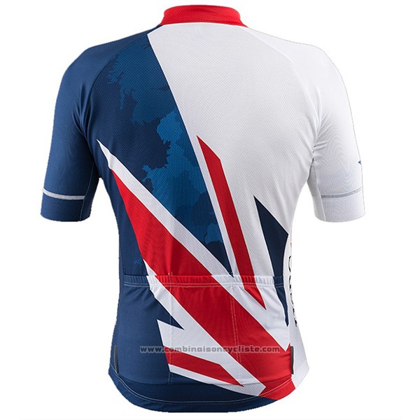 2017 Maillot Cyclisme Great Britain Bleu et Blanc Manches Courtes et Cuissard