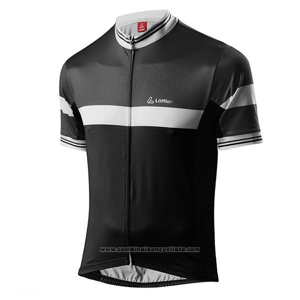 2017 Maillot Cyclisme Loffler Noir et Gris Manches Courtes et Cuissard
