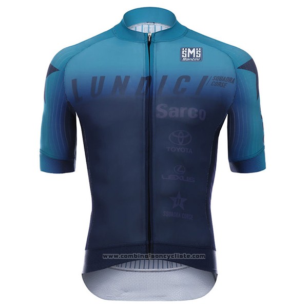 2017 Maillot Cyclisme Lundici Noir et Bleu Manches Courtes et Cuissard