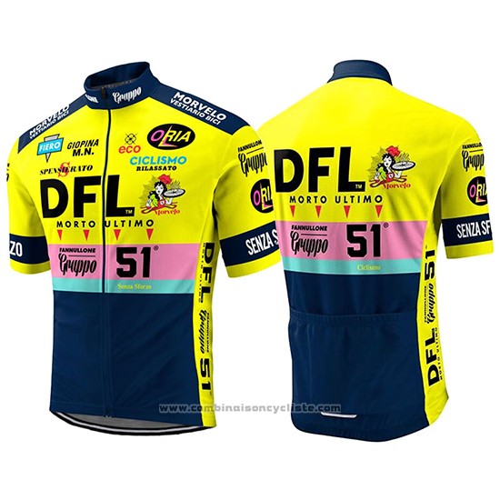 2017 Maillot Cyclisme Morvelo DFL Jaune Manches Courtes et Cuissard
