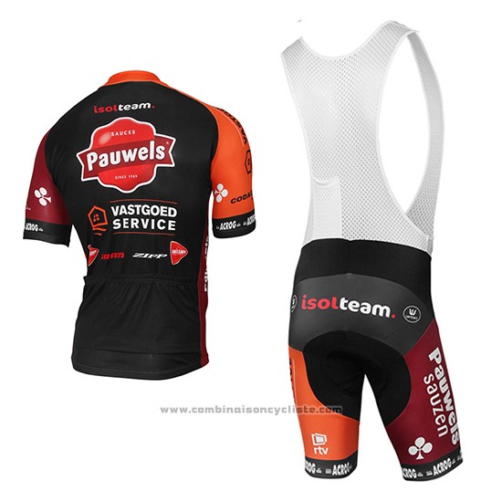 2017 Maillot Cyclisme Pauwels Sauzen Vastgoedservice Noir et Orange Manches Courtes et Cuissard